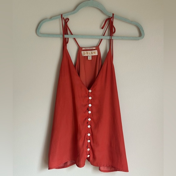 DOLAN Anthropologie Womens Top Blouse Tassle Tie Straps Button Up Lined Rust XXS - Picture 1 of 8